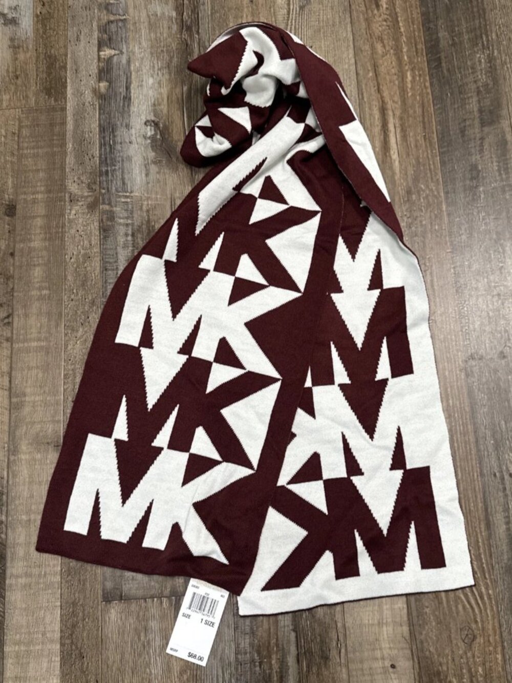 NWT Michael Kors Womens Intarsia Reversible Logo Scarf Burgundy/White MSRP $68